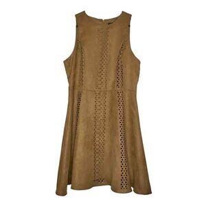 Mossimo Mini Dress Faux Suede Fit & Flare Laser Cut Camel Caramel Color Size M